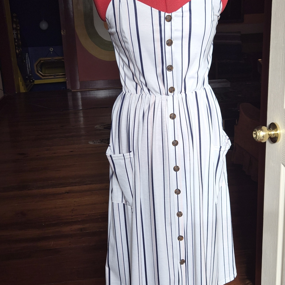 Angashion Striped Button-Down Dress M NWT